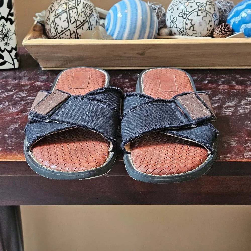 Tommy Bahama Turks Leather Sandals, Black/Brown, Sz 13 - Picture 3 of 13